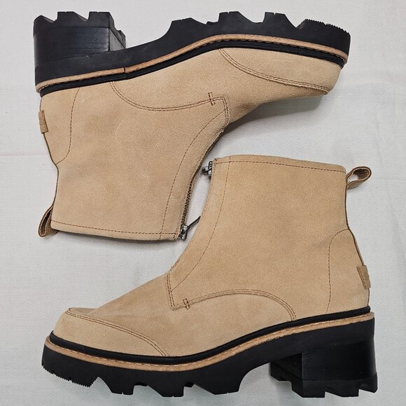 SOREL Joan Now Zip Front Leather Heel Boot Canoe- Black Women's Size 11 - Picture 9 of 12